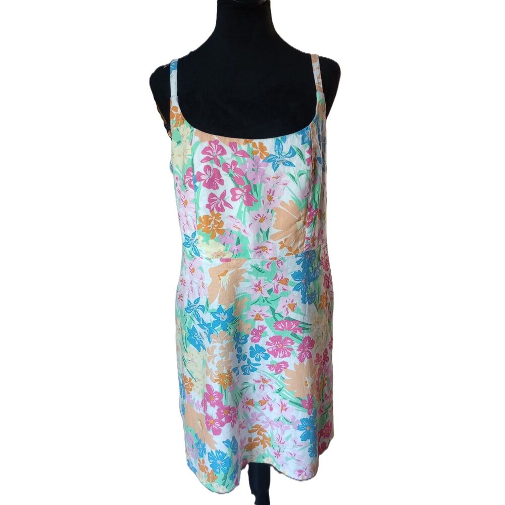 Old Navy Women's L Linen Blend Vibrant Multicolor Floral Cami Smocked Mini Dress